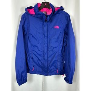 The North Face Resolve Blue Pink Hooded Windbreaker Rain Jacket Womens Medium